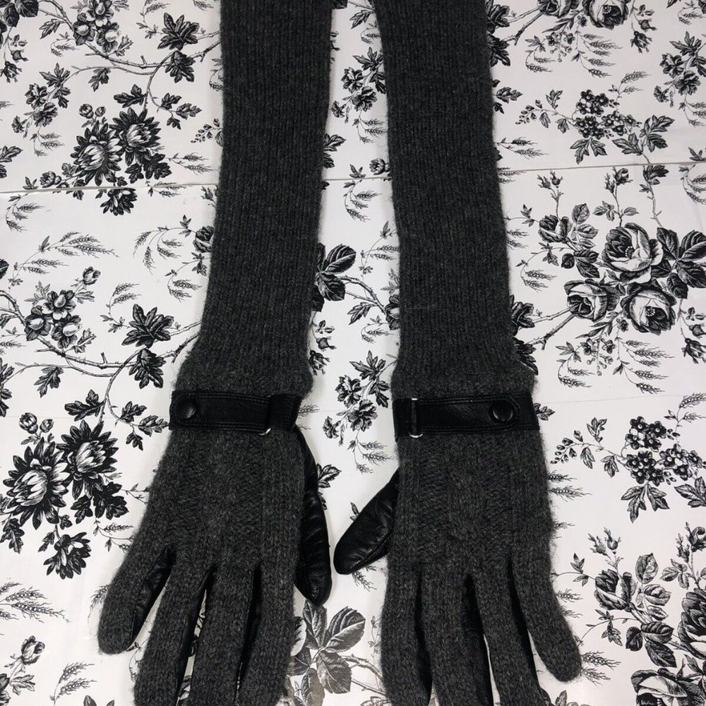 ELEGANZZA Women's leather wool long gloves sz 7